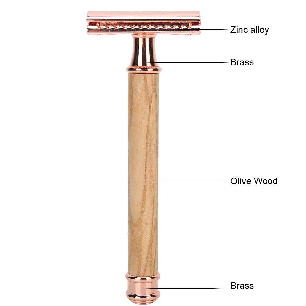 Safety Razors for Men, Single Blade Razors for Men with Olive Wood Handle, Double Edge Safety Blade Facial Razor Underarm Shaving Razors for Women (Rose Gold) 4