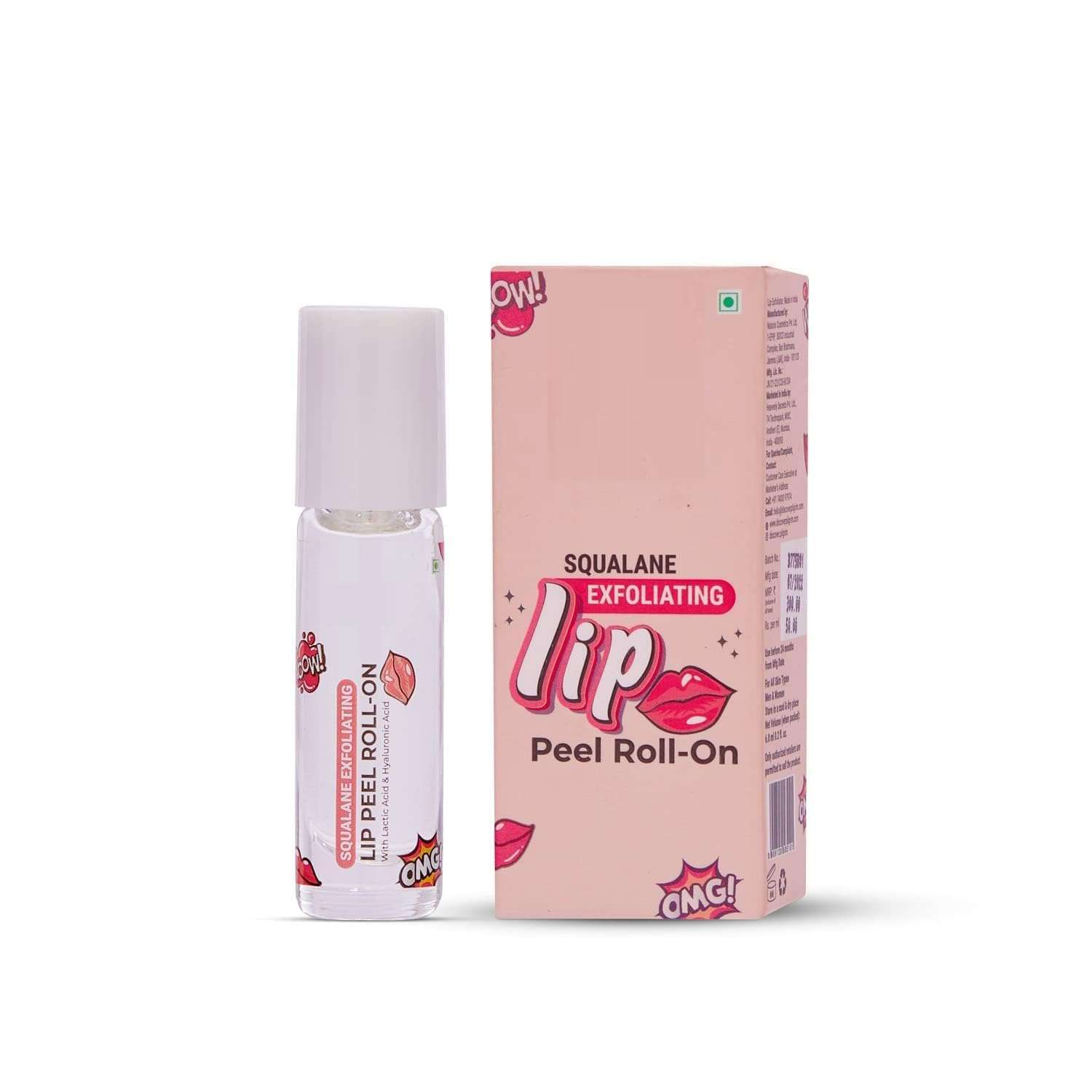 DK Spanish Squalane Lip Peel Roll-on with lactic acid & hyaluronic acid soft, delicate & glossy lips |Lip peel for hydrating dry & flaky lips |Women & Men | 1