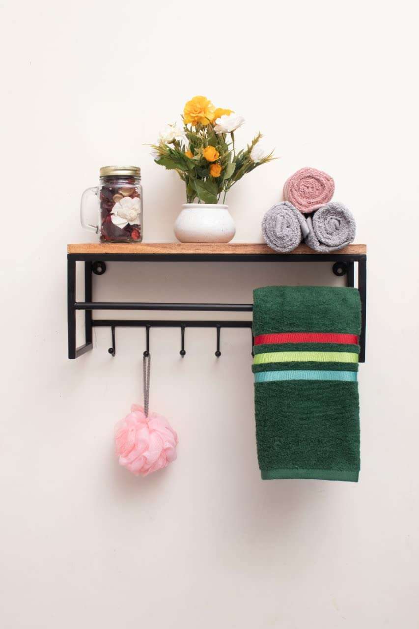 Artzilla Wooden & Metal Wall Mount Shelf Handmade for Kitchen Living Room Bathroom Farmhouse Decor (Design 1) 3