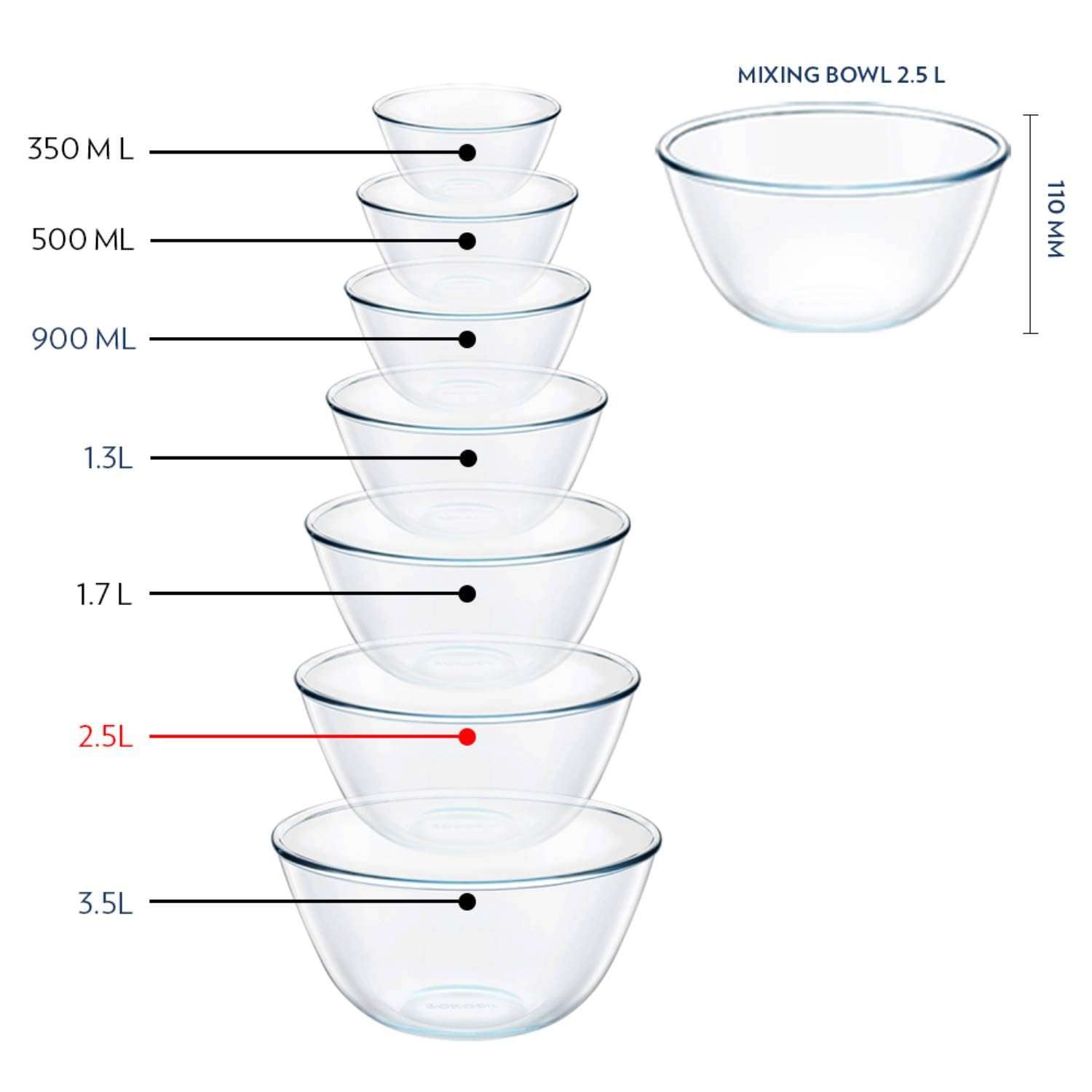 Borosil Glass Mixing & Serving Bowls, Oven & Microwave Safe Bowl, 2.5 L, Borosilicate Glass, Clear & Borosil Round Glass Baking Dish, 2.5 L, Microwave Safe & Oven Safe, Transparent, 1 Piece 4