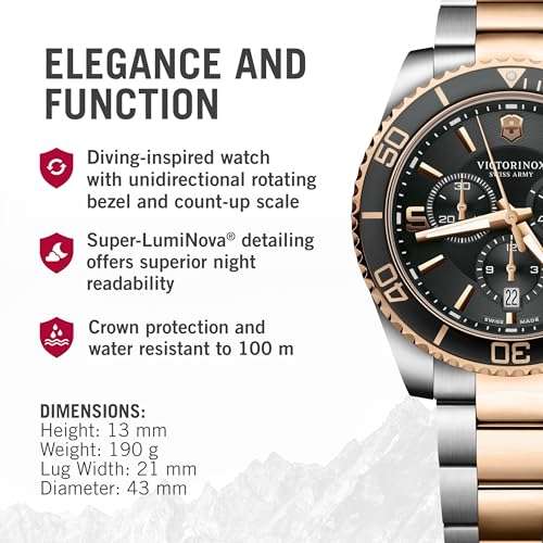 Victorinox Maverick Chronograph Watch - Premium Swiss Watch for Men - Stainless Steel Analog Wristwatch - Great Gift for Birthday, Holiday & More - Two-Tone Dial, Two-Tone Stainless Steel Bracelet 2