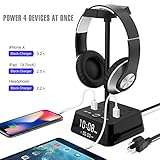 KDrive Headphone Stand with 4 USB Charging Port, 2 AC Outlet, LED Desk Lamp Lighting, HD Clock Display - Universal Sizes, Gaming Headset Hanger Organizer 2
