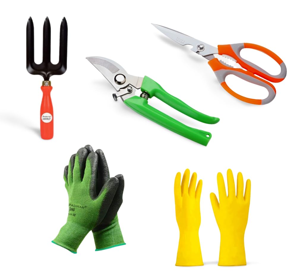 FADMAN Home Gardening Tool KIT (Garden Fork, Gloves-I, German Pruner, Scissor, Gloves-N) 1
