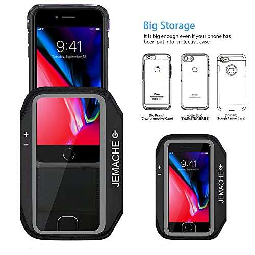 JEMACHE Phone Armband for iPhone 6/6S/8/7 Plus, Gym Running Workout Exercise Holder Arm Band Support Touch ID Access (Black) 6