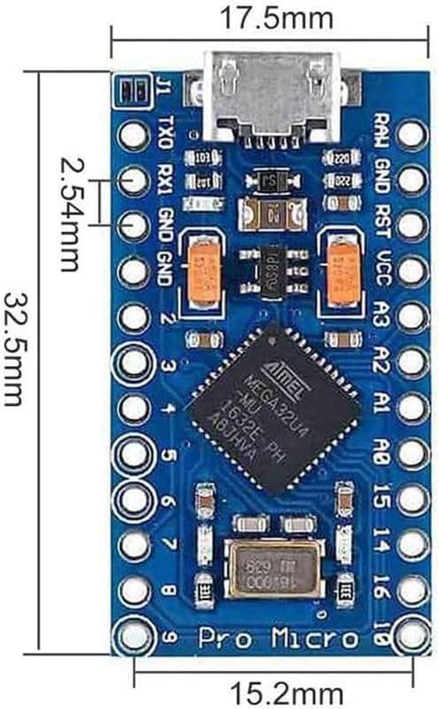 IDUINO Pro Micro 16MHz 5V with 2-Row Pins Header Module Board ATmega32U4 Module Board Micro USB Pro Micro Development Board Microcontroller 3