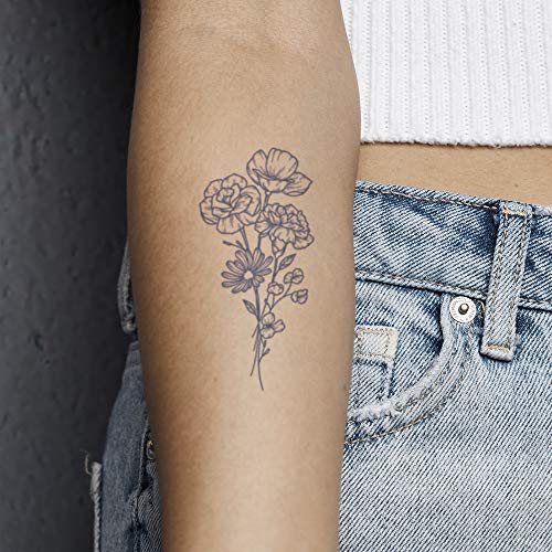 Inkbox Temporary Tattoos - Amore - Kit Semi Permanent Tattoos - Includes Primer Wipe and One 4x4in Tattoo with For Now Ink. Applies in 1-2 Minutes. Lasts 1-2 Weeks. Peony Flower Design 4