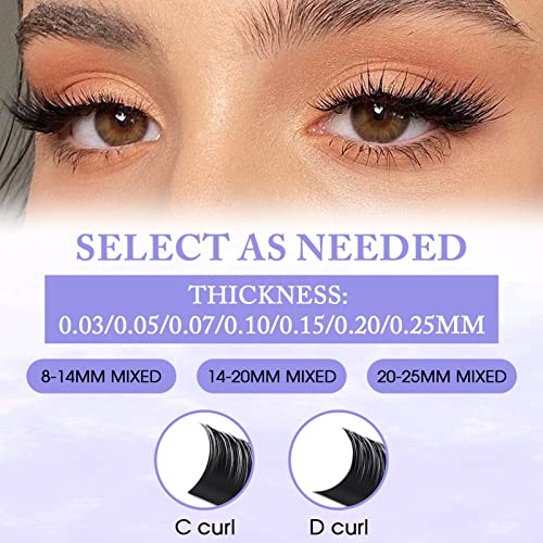 Eyelash Extension Lashes 8-25mm Length Individual Eyelashes C/D Curl Classic Eyelash Extensions Supplies .10 .15 .20 .25mm Single Lashes (0.10-D, Mixed 20-25mm) 4