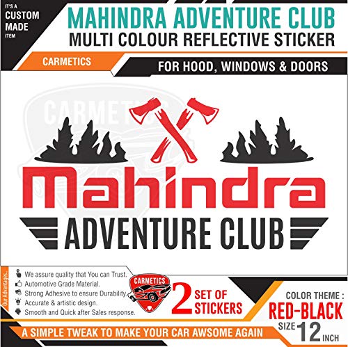 CarMetics Mahindra Adventure Club Sticker for Mahindra Scorpio Black Red 2Pcs – car Adventure Stickers Decal Mahindra Exterior Sticker Graphics Accessories 1