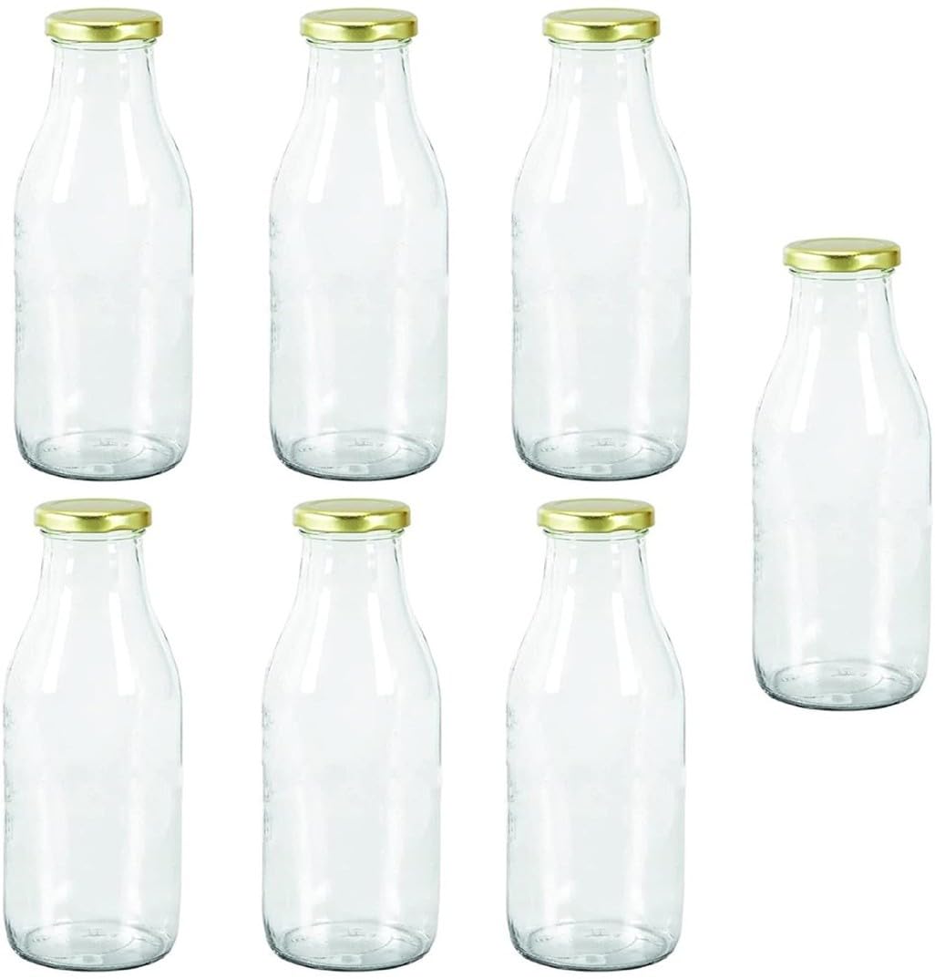 1st Time Multipurpose Kitchen Storage Glass Water & Milk Bottle With Lid, Clear, Pack Of 7, 500 Ml, 6.5 X 6.5 X 20.5 Cm 1