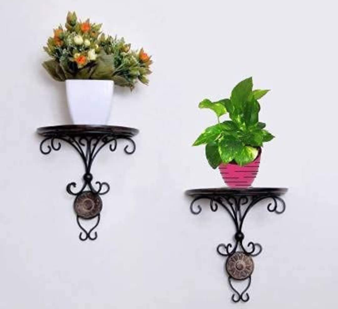 MHS DECOR Wood & Wrought Iron Fancy Wall Bracket (Pack of 2, Brown) 3