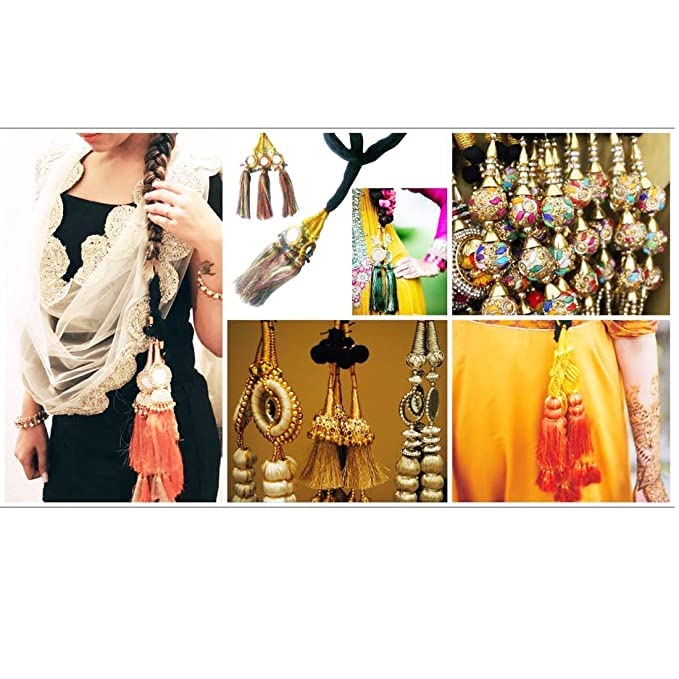SIYAA Punjabi Paranda Parandi Hair Accessory Braid Tassles Hair Prandi/Pranda For Women &Girls (Pack Of 3 yellow,Blue,Pink) 6