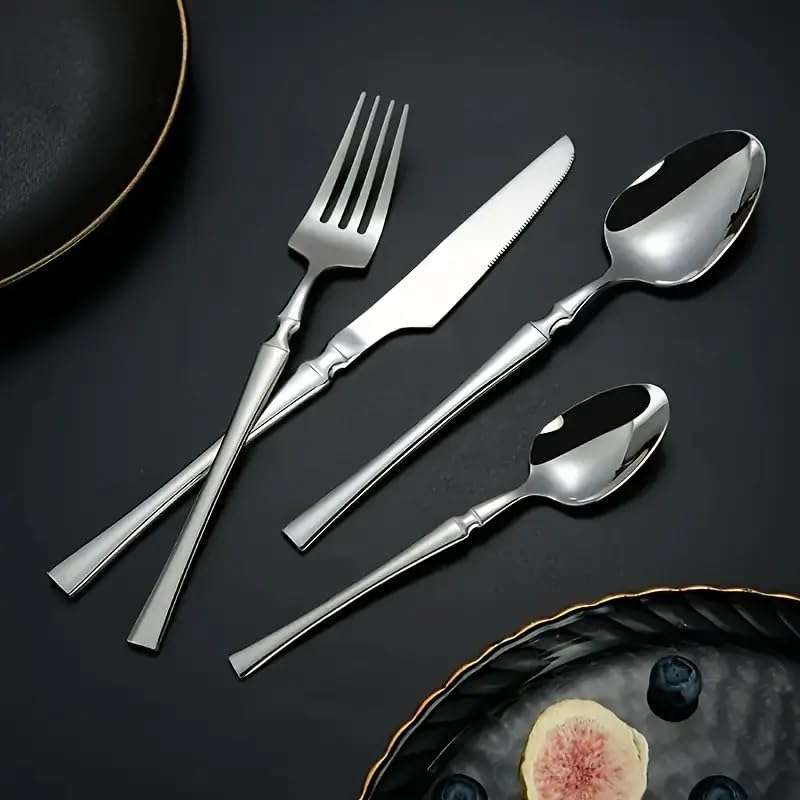 KitchEase Silverware Dinner Knives Set of 4 | Korean Vintage Style Flatware Steak Knife Set | Dishwasher-Safe Stainless Steel Cutlery for Home, Restaurant & Gift Giving (Sterling Silver) 6