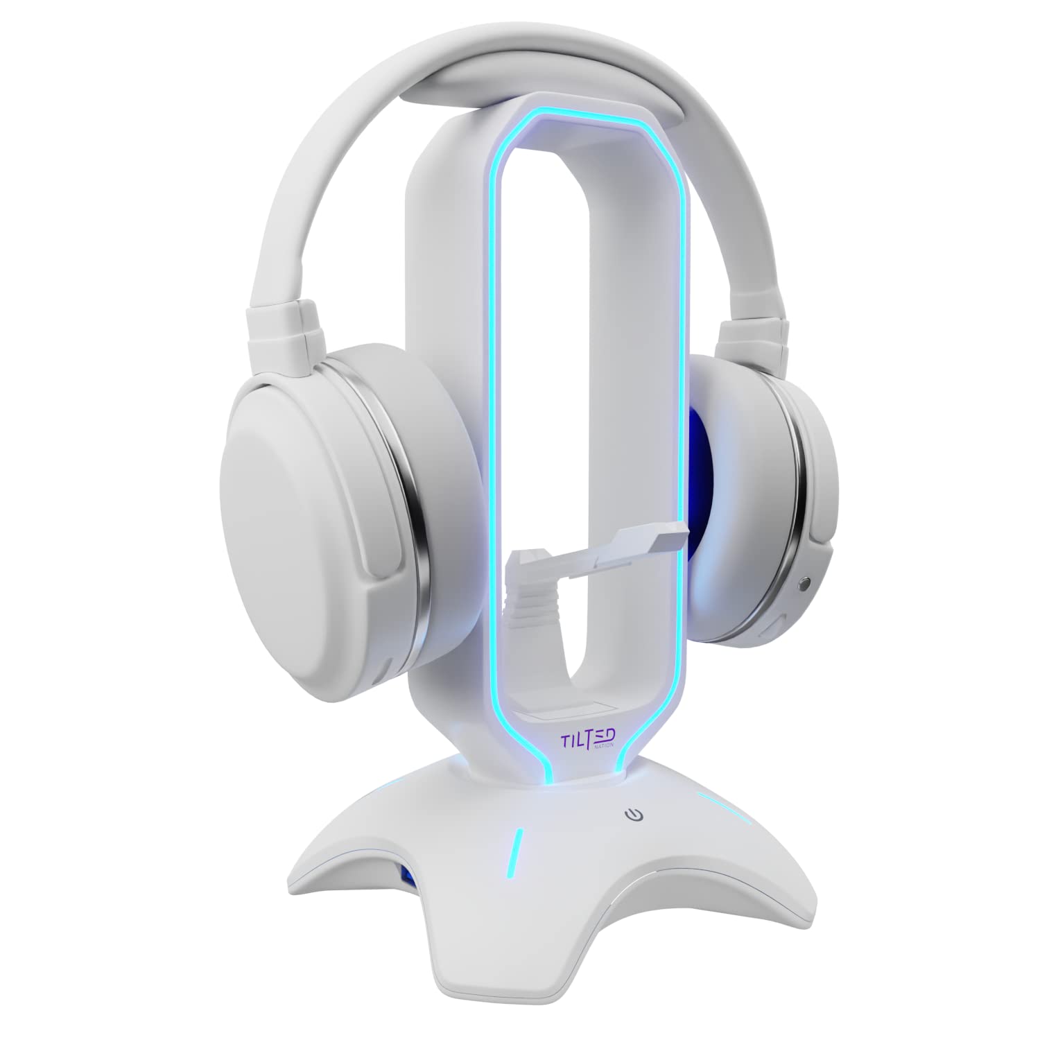 Tilted Nation Gaming Headphone Stand | RGB Headset Stand White | Headset Holder for Desk with Mouse Bungee and USB Hub | The Ultimate Gaming Accessories for Gamers for PS5, Xbox, PC - White 1