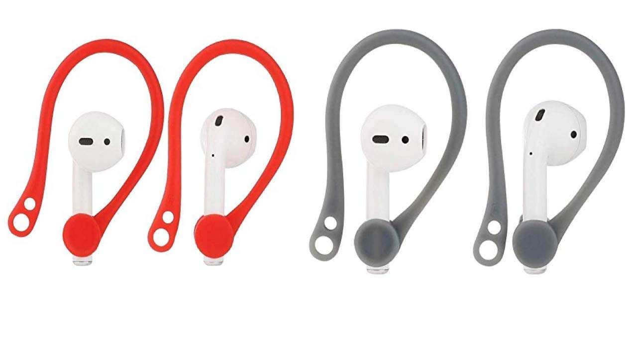 MXVOLT Earhooks Compatible with AirPods 2 AirPods 1 Anti-Lost Secure Earhook Holder Ear Attachment Loops Earbud Sports Earhook Hooks Pack of Two (Red and Gray) 1