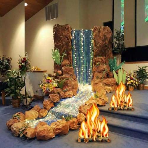 Spiareal 7 Pcs Waterfall Landscaping Kit for Classroom Vbs Decorations DIY Rainforest Campfire Backdrop with LED Light Bible Story Scene 3D Stream Props Vacation Bible School Jungle Church Event 2026 1