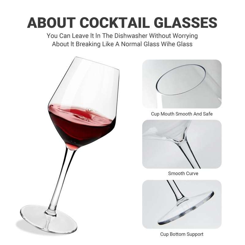 MICHLEY Floating Wine Glasses for The Pool,Unbreakable Plastic Wine Glasses Goblets 100% Tritan,New Home Essentials,Bordeaux Glass,15 oz,Set of 6 4