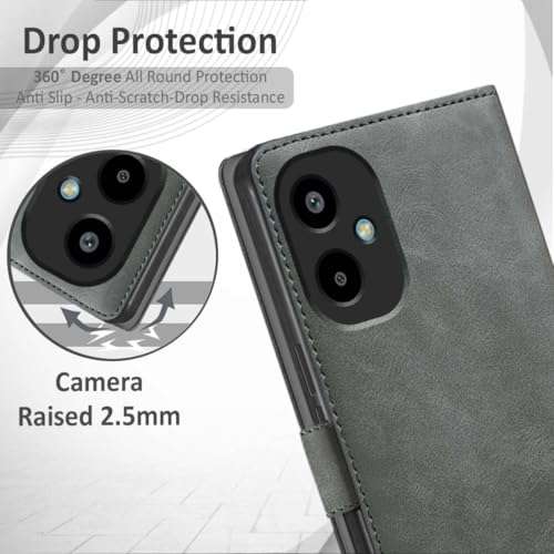 Fashionury Flip Back Case for Samsung Galaxy M06 5G / Samsung Galaxy F06 5G | Genuine Leather Finish | Designer Button | Inbuilt Pockets & Stand | Flip Back Cover for Samsung F06 / M06 (Rhino Gray) 3