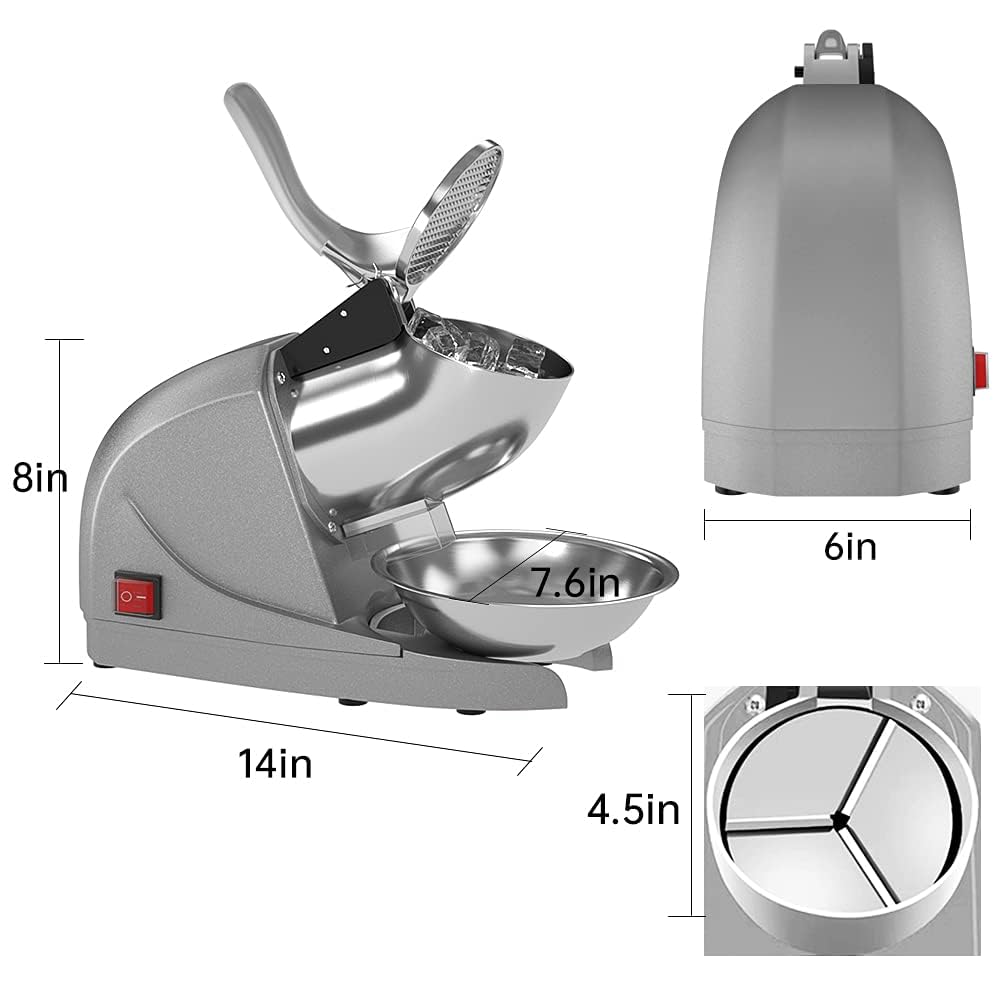 Electric Ice Crusher Machine | Ice Gola Maker | Dish Gola Machine Home | Ice Shaver Prevent Splash Electric 3 Blades Snow Cone Maker Stainless Steel Shaved Ice Machine 300W 220lbs/hr (Stainless Steel) 6