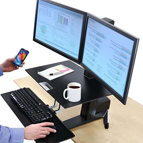 Ergotron – WorkFit-S Dual Monitor Standing Desk Converter, Sit Stand Workstation for Tabletops – with Worksurface, Black 3