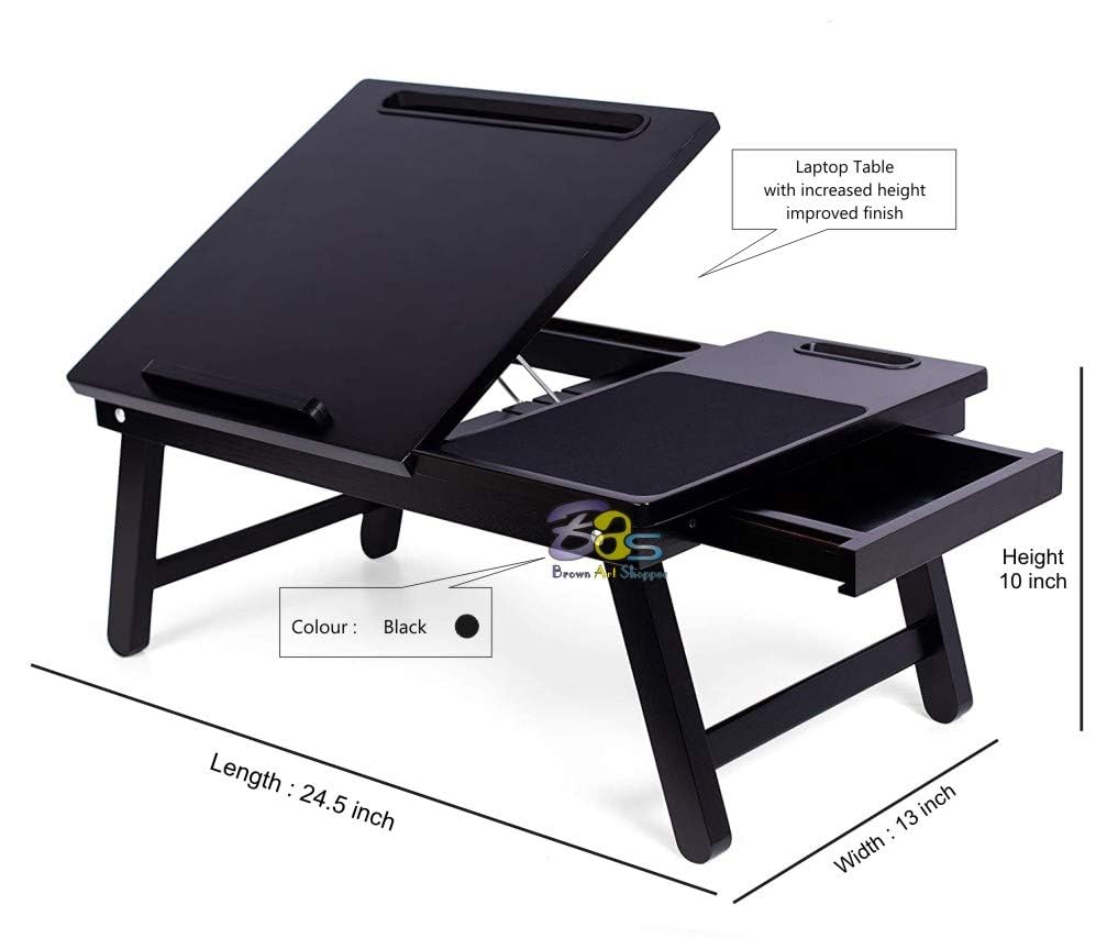 FURNIFOX Study Table for Students with Storage | Wooden Table Wooden Adjustable Multipurpose Folding Portable Laptop Table with Dwawer (Black) 6