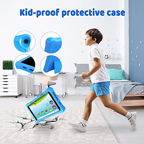 HAPPYBE 8 inch Kids Tablet, 8" Display, 1080p Full HD, Quad Core Android 10, 32GB, Parental Control, Kidoz Installed, WiFi, Dual Camera Google Play, YouTube, Children’s Tablets, Kid-Proof Case (Blue) 5