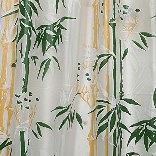 Nicasa Bamboo Design PVC Shower Curtain with 8 Hooks 9ft (54"x84", Green) 2