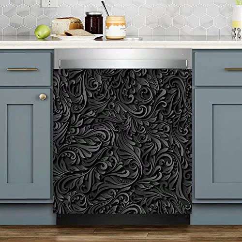 3D Engraved Metal Dishwasher Magnet,Metal Flower Dishwasher Cover,Metal Pattern Sticker for Refrigerator,3D Folk Fridge Vinyl Magnetic Panel Decal,Home Appliances Magnets Kitchen Decor 23"x26" 2