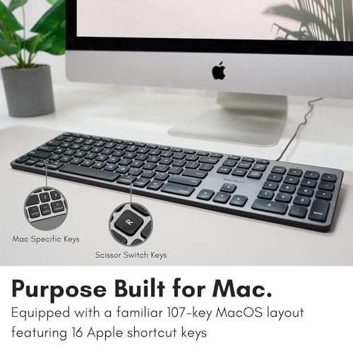Macally Backlit Mac Keyboard - Quiet, Sleek, and Functional - 3 Brightness Levels, 107 Keys, 5ft USB Wired - Apple Keyboard - Backlit Wired for Mac, iMac, MacBook Pro/Air - Space Gray 3