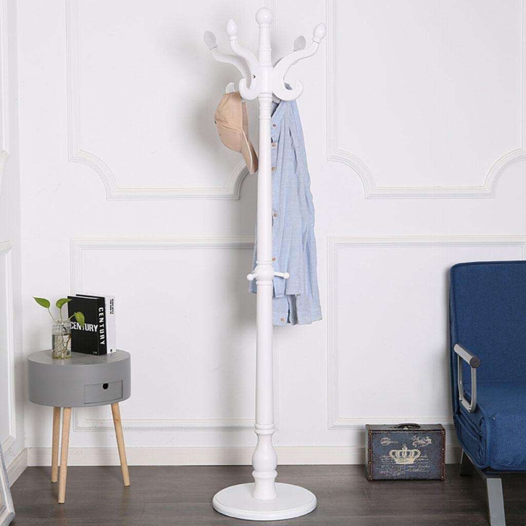 Coat Rack Wood Hat Stand Tree Clothes Hanger Storage Shelves Holder White 4