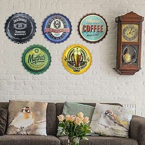 mokarier Big Wove Kono Decorative Bottle Caps Metal Tin Signs Cafe Beer Bar Decoration Plat 13.8" Inches Wall Art Plaque Vintage Home Decor 5