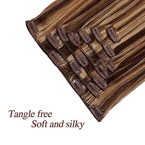 Majik 18 Inch Human Hair Extensions for Women, 50 Gram, 7 Pcs, Golden Highlighting (Free Hair Dryer, 4 Clips, Neem Wood Comb) 6