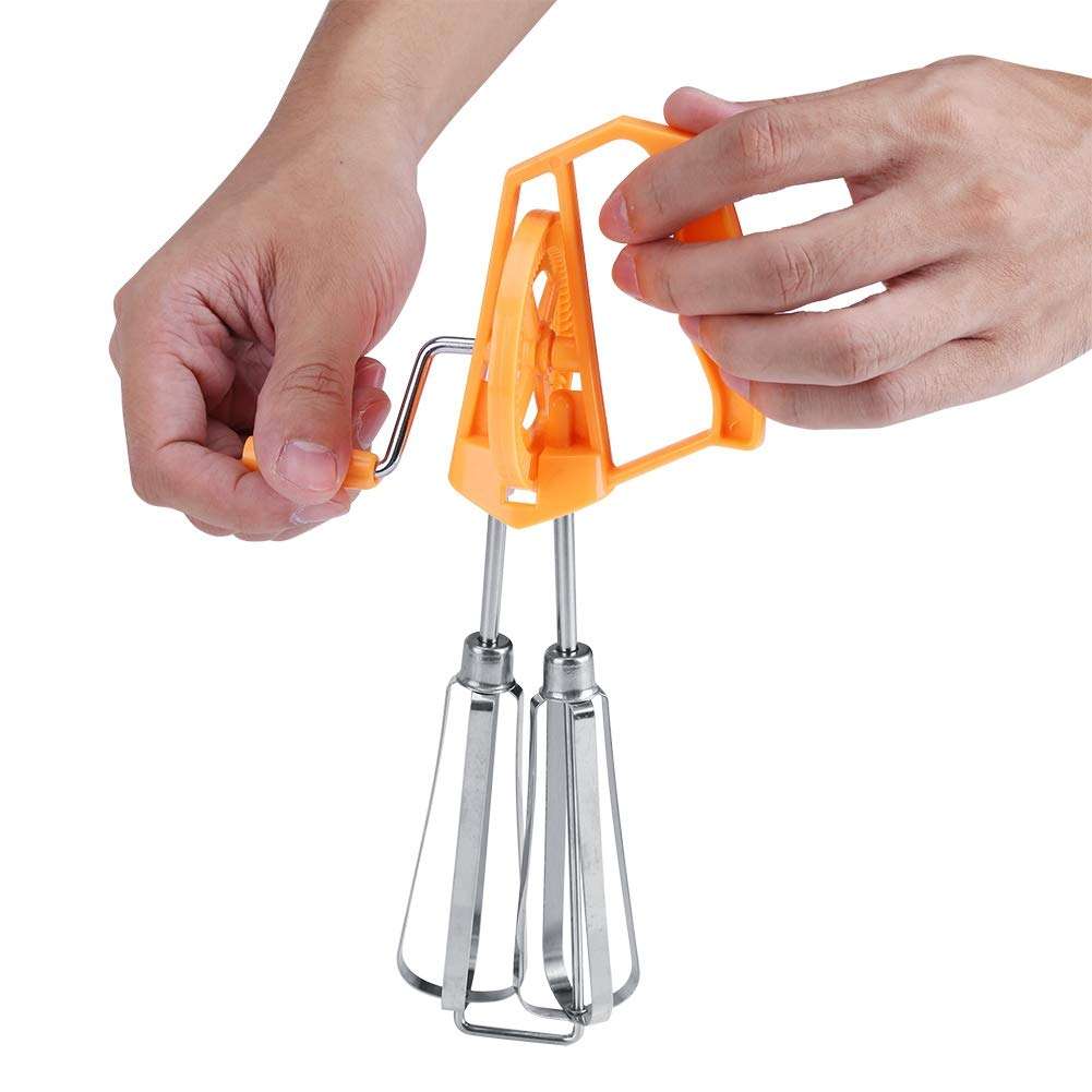 JOROBURO Manual Egg Beater, Stainless Steel Rotary Hand Whip Whisk Egg Beater Mixer, Hand Push Mixer Stirrer Cooking Tool Kitchen Gadget for Blending, Whisking, Beating Stirring(Orange) 5