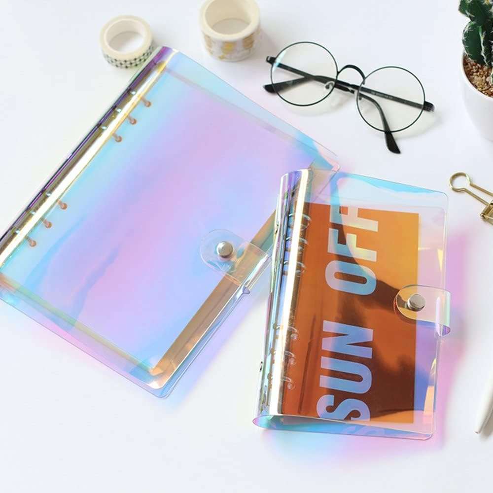 Rainbow Clear 6-Ring Planner Binder - Soft PVC Transparent Loose Leaf Personal Planner With Snap Button Closure - Round Ring A6 Notebook 2
