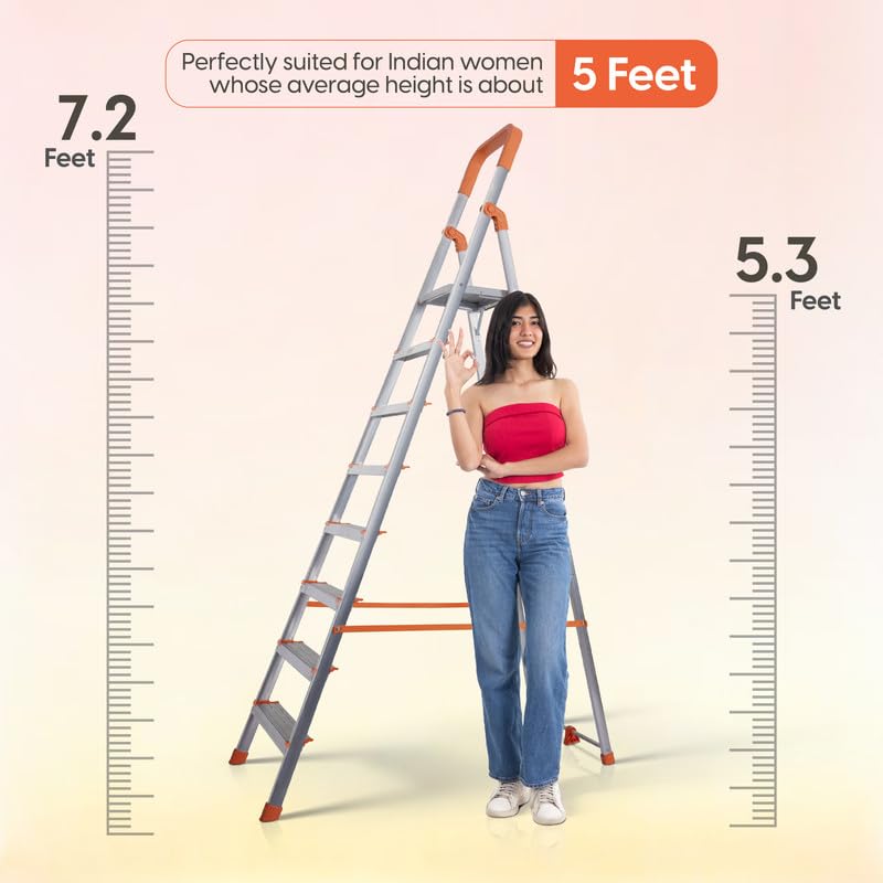 Houza 8 Step Foldable Aluminium Step Ladder for Household, Lightweight and Anti-Slip Multipurpose 250 Kg Load Bearing with 5-Year Warranty 4