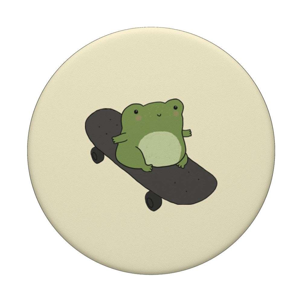 Cute Frog and Skateboard Kawaii Cottagecore Aesthetic PopSockets Standard PopGrip 3
