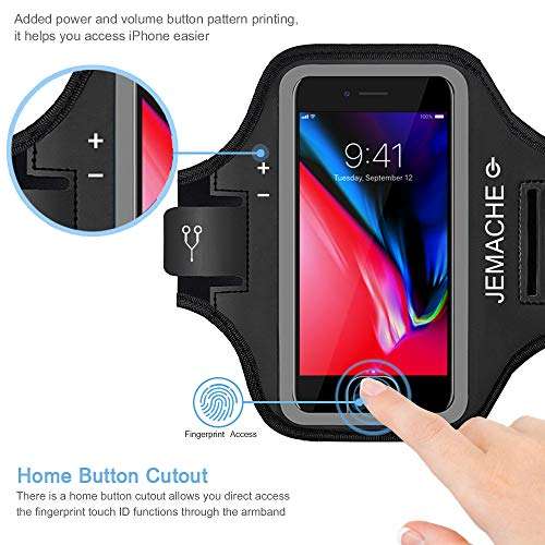 JEMACHE Phone Armband for iPhone 6/6S/8/7 Plus, Gym Running Workout Exercise Holder Arm Band Support Touch ID Access (Black) 2