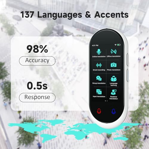 Language Translator Device, Instant Translator No WiFi Needed, 5-Way Portable Translator, Real Time 138 Languages and Accents with WiFi/Offline/Photo Support for Travel, Learning and Business (White) 3