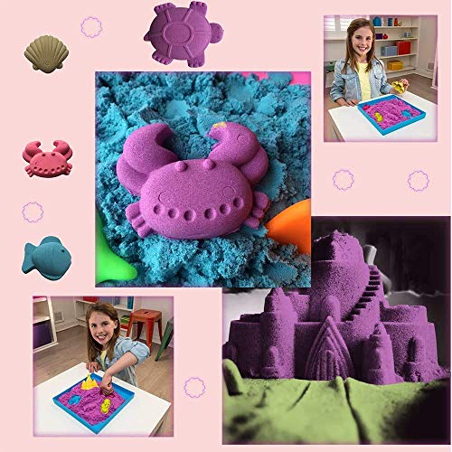 Anadimall 1 kg Magic Moving Kinetic Soft Sand Clay Craft Art Box Children Playing Set Beach Toy for Kids Activity Toys with 12 Mould (1 kg Square Sand Box) 6