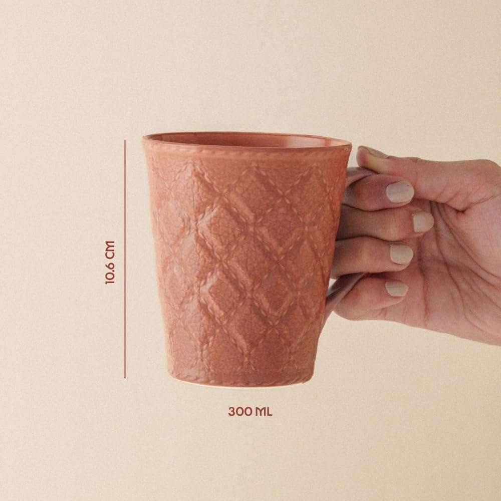 Borosil Porcelia 350 ml x 2pc Velvetto Merlot Tea/Coffee Mug Set | Porcelian Everyday Use Cups | Elegent Embossed Designs | Microwave & Dishwasher Safe Crockery for Gifting & Dining 4