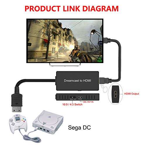 Sega Dreamcast to HDMI Converter Supports 16:9/4:3 switching, Plug and Play HD HDMI Cable for Sega Dreamcast (Sega DC) 3