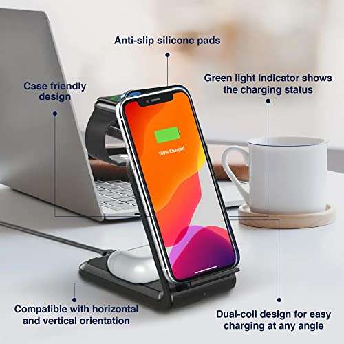 Fast Wireless Charging Station for iPhone, Apple Watch and Airpods (Black) 5