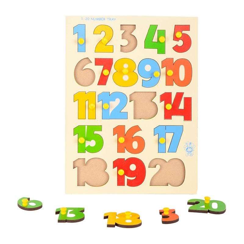 Skillofun MDF 1-20 Number Shape Tray (with Knobs) Learning Toy | Early Educational Toy for Kids (Multicolor, Age- 3+) 3