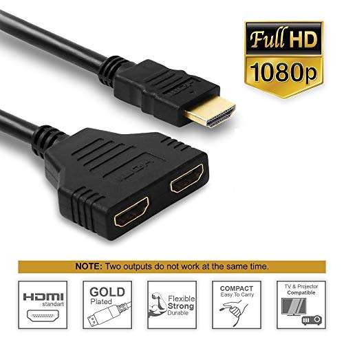 Microware HDMI Y Splitter, 1080P HD HDMI Port Male to 2 Female 1In 2 Out Splitter Cable Adapter (Black) 6