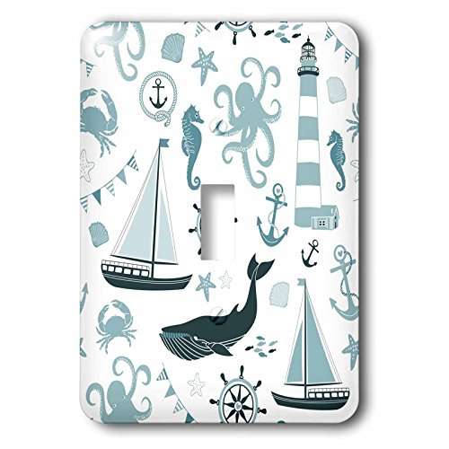 3dRose LLC lsp_123491_1 Blue and White Nautical Theme Octopus Boat Anchor Single Toggle Switch 1