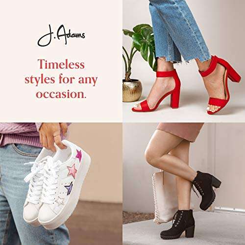 J. Adams Ankle Strap Pump Heel -Comfortable Round Toe Dress Block Shoe - Darling Black Suede 5