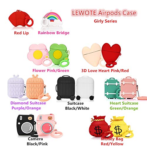 LEWOTE Silicone Case Cover Compatible for Apple Airpods 1&2[Funny Design][Best Gift for Girls Kids or Woman](Money Bag Red) 4