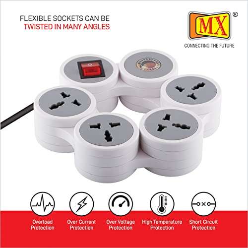 MX Extension Board with Spike Protector - 4 Universal Sockets, 15A/16A/20A Spike Guard, 1.5m Extension Cord, Illuminated Circuit Breaker Master Switch (3321_1.5mtr) 5