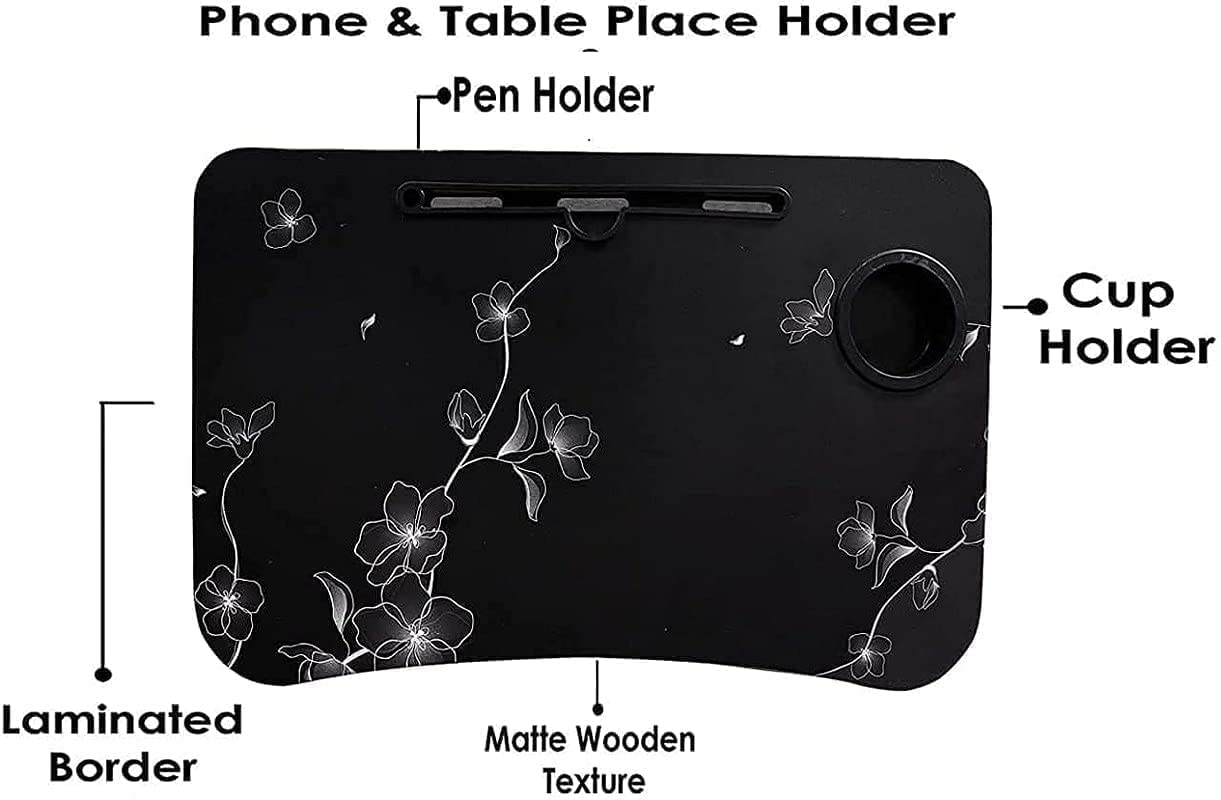 Techno Vibes Laptop Desk for Study and Reading with Foldable Non-Slip Legs Reading Table Tray, Laptop Stands, Laptop Desk,Foldable Study Laptop Table,Table (Black Flower) 4