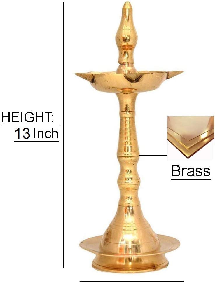 BENGALEN Brass Diya Kerala Samai 13 Inch Traditional Oil Lamp Deepak Lamp Kutthu vilakku Panchmahal Deepam for Pooja Mandir Diwali Indian Puja Wedding Return Gift Items Set of 2 4