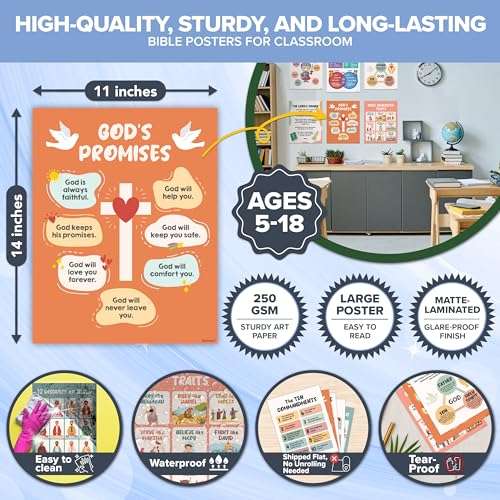 Decorably 15 Boho Christian Posters for Classroom, 11x14in Matte-Laminated Inspirational Boho Bible Posters for Classroom, School Hallways, Bulletin Boards, Home Study Room 2
